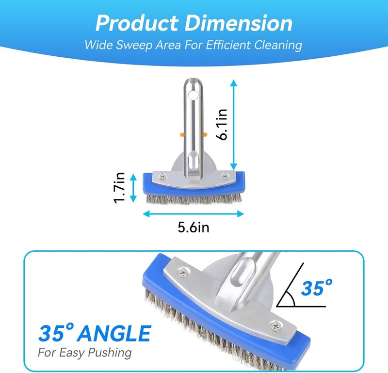 AQUAFLY 5-Inch Stainless Steel Pool Brush - Heavy Duty Pool Cleaning Brush for Concrete & Gunite Pools, Deep Cleaning Tool for Walls & Floors - Durable Wire Bristle Brush Head - Image 2